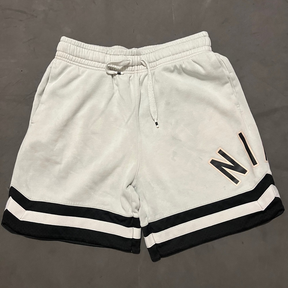 Nike Air Sportswear Tech Fleece Mens Medium‎ Shorts Grey Black Stripe Spellout